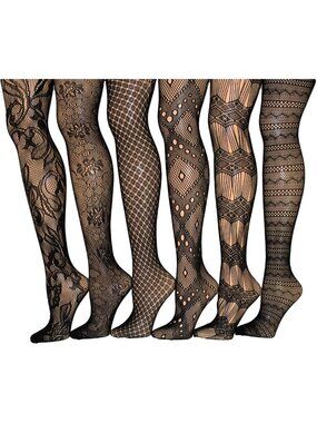 Sexy Fishnet Lace Stockings & Tights for Women - Regular & Plus Sizes (6 Pack)
